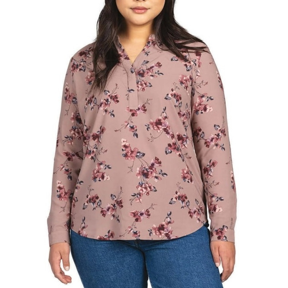 Hilary Radley Floral Long Sleeve Button Down Blouse Office Work Wear — Small